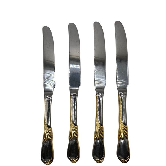 Retroneu Linda New French Hollow Knives Stainless Steel & Gold Accent Set Of 4 M - Picture 1 of 4
